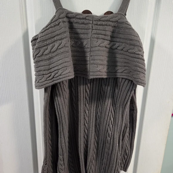 HT Social Collision Grey Cable Knit Destructed Cold-Shoulder Sweater Dress- XL - Picture 7 of 8